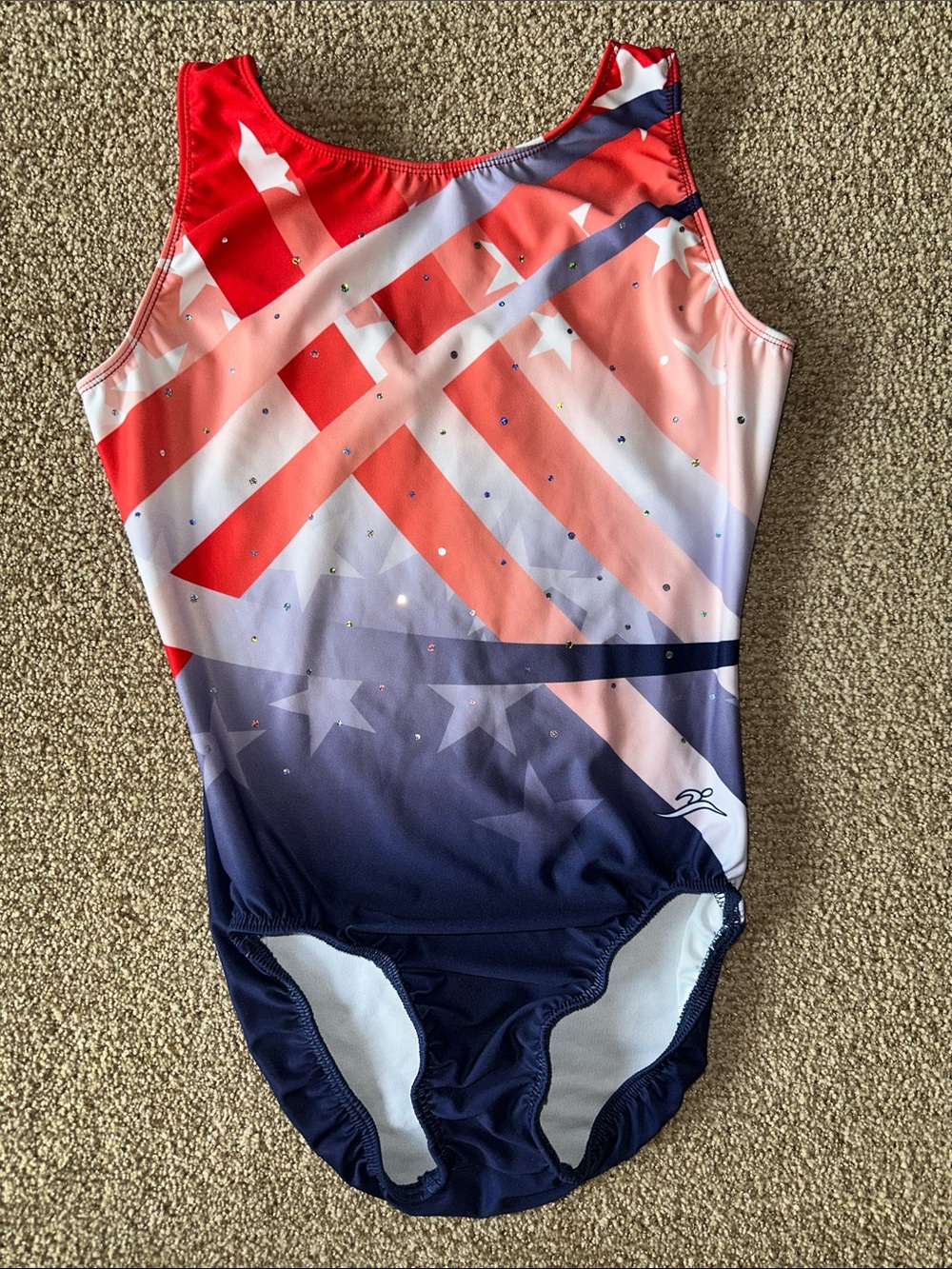 Motion Wear Gymnastics Leotard Sz Adult Large Stars & Stripes Embellished EUC